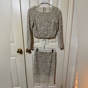Alice + Olivia Silver Sequin Long Sleeve Two Piece Set